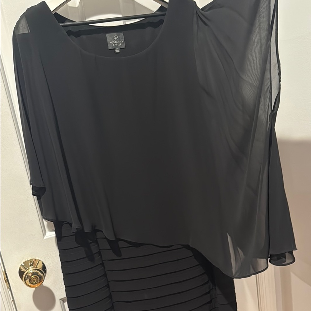 Adrianna Papell Black Asymmetrical Ruched Sheath Dress - Picture 4 of 5